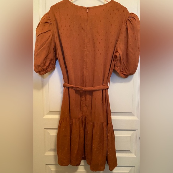 JessAkae Gable Mini Dress in Gingerbread w Blouson 1/2 sleeves. - Picture 6 of 8